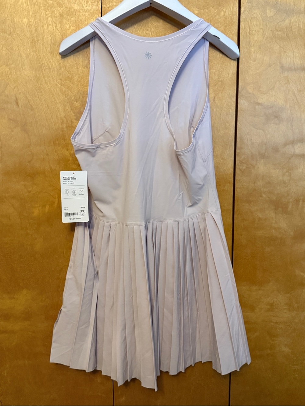 NWT - Athleta Match Point Pleated Dress with racerback Lilac Sky women Medium